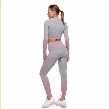 Kvinder Med Lange Ærmer Træningsdragt Aktiv Slid Kvinder Afgørende Problemfri Yoga Sæt Gym Tøj Trænings-Og Leggings + Beskåret Shirts, Sports Trop