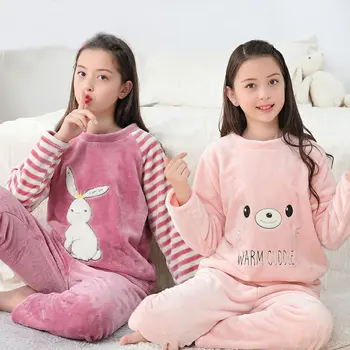 Nye Koraller Fleece Børn Pijamas Homewear Drenge Piger Vinteren Børn Fleece Pyjamas Varmt Flannel Nattøj Loungewear Teens Tøj 12487