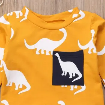 Pudcoco Efteråret 2stk Børn Toddler Baby Drenge Piger Tøj med Lange Ærmer Dinosaur-Shirt, Toppe, Bukser, Dreng, Pige Tøj Tøj