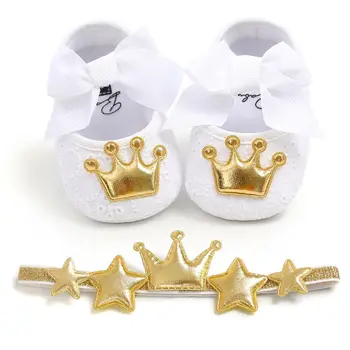 Crown Hårbånd Baby Prinsesse Prewalker Piger Sko Efteråret Toddler Første vandrere Piger Krybbe Sko