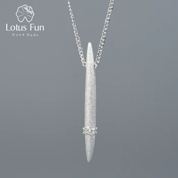 Lotus Sjov Ægte 925 Sterling Sølv Fine Smykker Minimalistisk Stil Halskæde Lodret Nål Form Halskæde til Kvinder
