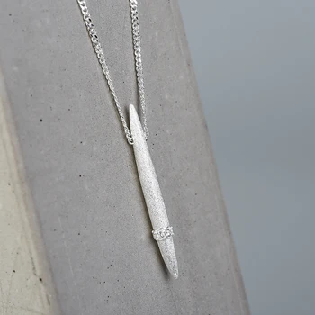 Lotus Sjov Ægte 925 Sterling Sølv Fine Smykker Minimalistisk Stil Halskæde Lodret Nål Form Halskæde til Kvinder