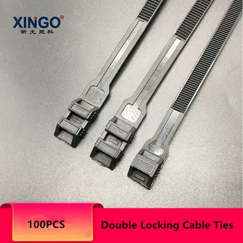 Xingo Unikke Dobbelt Self-Lås Sort Nylon Kabelbindere Spænde Loop Elektriske Wire bånd UV Tunge lynlåse 50stk