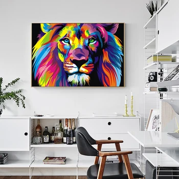 Akvarel Lion Tiger Kat Plakat Væg Kunst, Lærred Abstrakte Dyr Pop Graffiti Kunst Malerier Billeder til stuen Cuadros