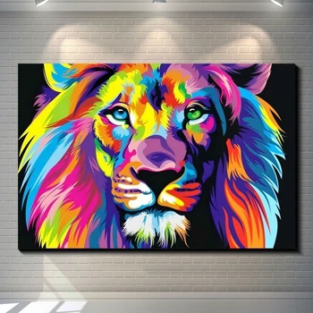 Akvarel Lion Tiger Kat Plakat Væg Kunst, Lærred Abstrakte Dyr Pop Graffiti Kunst Malerier Billeder til stuen Cuadros