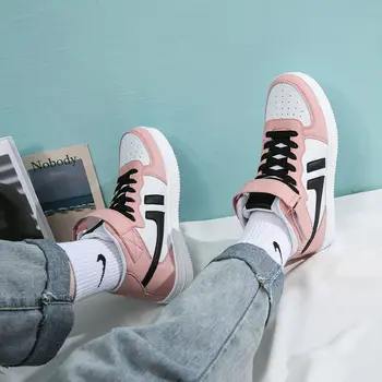 Pink PU Læder Blonder-Up Komfortable High Top Sneakers 2020 Offentlig, Non-Slip Platform Basketball Sko Zapatillas De Deporte