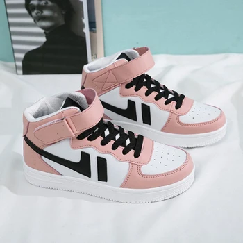 Pink PU Læder Blonder-Up Komfortable High Top Sneakers 2020 Offentlig, Non-Slip Platform Basketball Sko Zapatillas De Deporte
