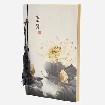 17*11cm Kinesisk Stil Lotus Vintage Notebook med Kvast Bblank Kraft