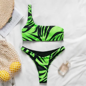 Peachtan Ene skulder neon-grøn bikini 2020 micro Bandeau badetøj kvinder badedragt biquini Sommer strandtøj Push up badedragt