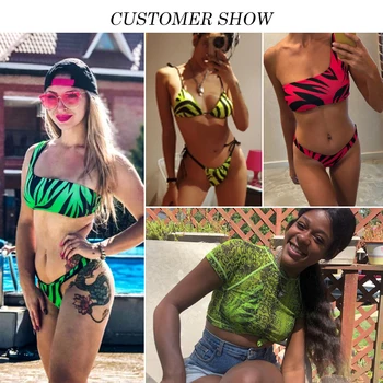 Peachtan Ene skulder neon-grøn bikini 2020 micro Bandeau badetøj kvinder badedragt biquini Sommer strandtøj Push up badedragt
