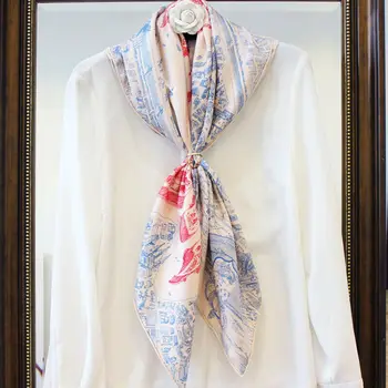 Twill Silke Tørklæde 14 Momi Bandana Square Luksus Mode Hest City Print Tørklæde Hånd Rullet Sjal Hijab 90*90 cm / 35