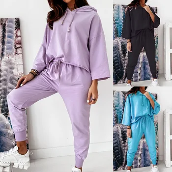 2020 Casual Solid Nattøj Pyjamas Kvinder Passer Hoodied Hjem Løs Blød Mode Fritids-Homewear Passer Til Efterår Og Vinter