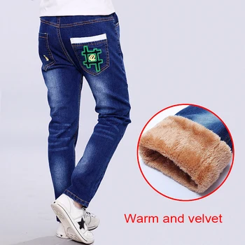 Drenge jeans plus velvet 2021 efteråret og vinteren børns bukser i store børns vinter tykke bukser 12717