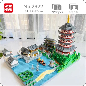 Weagle 2622 World Architecture West Lake Tower Temple Pagoda Skib 3D Mini Diamant Blokke, Mursten Bygning Legetøj for Børn, ingen Box