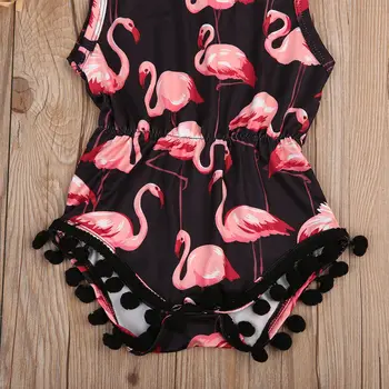 Toddler Baby Børn Piger Flamingo Romper Silke Buksedragt Hovedbøjle Udstyr