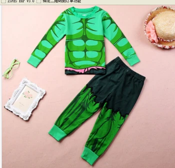 Hot Sell 2016 Incredible Hulk pyjamas til drenge børn kostume pyjamas sæt passer Muskler sæt 1~7Y