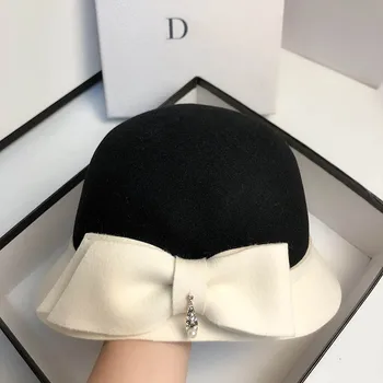 2020 Hat Efterår og Vinter Nye Kvinder af Høj Kvalitet Uld Bue-Knude Fedoras Mode fransk Elegant Celebrity Stil Spand Cap QDKPOTC