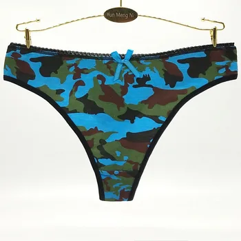 Gratis Forsendelse 5Pcs/Masse Bomuld Damer g-streng Print Panty Ladies T-Bukser, Shorts Mode Camouflage Print Bomuld g-streng 87356