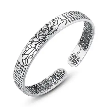 925 sterling sølv, med nye Smykker, Nye Kvinde Smykker, Vintage etnisk stil Lotus hjerte armbånd åbning Justerbar armbånd 12885