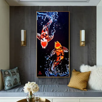 RELIABLI ART Kinesisk Stil Koi Fisk Plakater Og Udskriver Billeder med Dyr Lærred Malerier Væg Kunst For Living Room Dekoration 1291