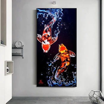RELIABLI ART Kinesisk Stil Koi Fisk Plakater Og Udskriver Billeder med Dyr Lærred Malerier Væg Kunst For Living Room Dekoration
