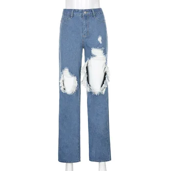 Hule Ud Nødlidende Rippet Brede Ben Jeans Kvinder Vintage Højtaljede Jeans Femme 2020 Efteråret Y2K Løs Kæreste Denim Bukser