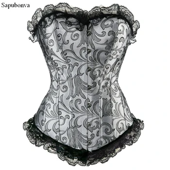 Sapubonva dame korsetter og bustiers toppe stropløs gotico corset-sexy grå blonder blomster corselet overbust mønster vintage kjoler 12971