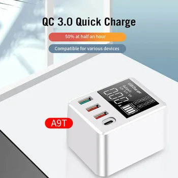 40W Hurtig Opladning QC3.0 USB Oplader Mobiltelefon, Tablet Opladning LED-Display Adapter USB-Strømadapter A9T & UK/US/EU/AU-Stik