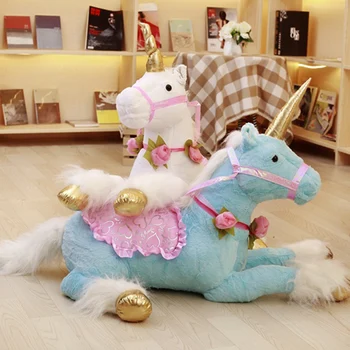 110cm Giant Unicorn Hvide Hest Udstoppede Dyr Lange Bløde Toy Fuzzy Huggable Enhjørninger Blå Pink Børn Fødselsdagsgave