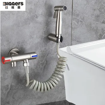 Biggers sanitære 304 rustfrit stål toilet, bidet, brusebad sæt med toilet påfyldningsventilen bruserslange brusebad støtte