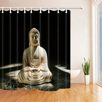 3D Print Zen Buddha Sten Udskæring badeforhæng Badeværelse Vandtæt Stof