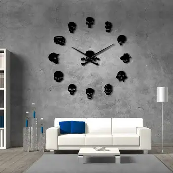 DIY Skull Hoveder Gigantiske Wall Clock Nål Rammeløse Zombie Hoveder, Store Væg Ur Halloween Dekoration vægure Home Decor