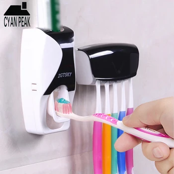 Automatisk Tandpasta Dispenser Badeværelse Tilbehør Sæt tandbørsteholder Høj Kvalitet, Badeværelse 5 stk tandbørsteholder Værktøjer