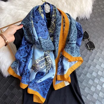 Luksus Mærke 2020 Kvinder Bomulds Tørklæde Stort Pashmina Sjaler Hijab Foulard Echarpe Design Print Dame Stranden Stjal Hoved Tørklæder
