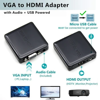 AIXXCO Kvalitet Bærbare Plug and play-VGA Til HDMI-kompatibel Output med 1080P HD Audio TV AV HDTV-PC Video-Kabel VGA2HDMI Converter