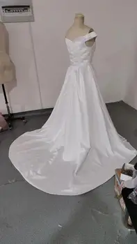 Beskeden Simpel Bryllup Kjoler Vintage Satin Off Skulderen A-line Wedding Dress, Country Garden brudekjolen