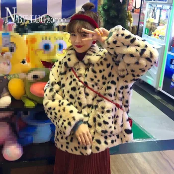 Koreanere 2020 Nye Faux Fur Leopard Kvinder Frakke Vinter Plys Jakke
