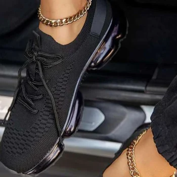 Kvinder Vulkaniseret Sko Lace-Up Sneakers Casual Strikket Lejligheder 2020 Mode Kvindelige Komfortabel Platform Fladskærms Sommer Efterår Sko 13158