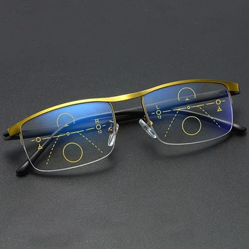 Seemfly Metal Multifokale Briller Til Læsning Progressive Anti Blue Ray Halvdelen Ramme Mænd Kvinder Presbyopic Briller Computer Goggle 13170