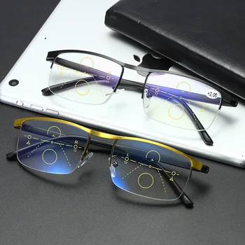 Seemfly Metal Multifokale Briller Til Læsning Progressive Anti Blue Ray Halvdelen Ramme Mænd Kvinder Presbyopic Briller Computer Goggle
