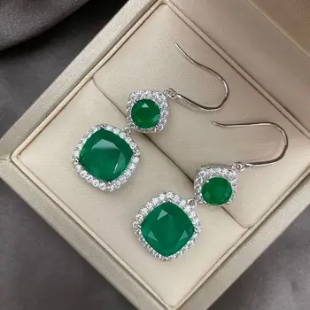 PANSYSEN Nye Charms Emerald Skabt Moissanite 925 Sterling Sølv Lang Drop Øreringe til Kvinder Bryllup Fine Smykker Engros