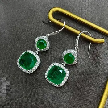 PANSYSEN Nye Charms Emerald Skabt Moissanite 925 Sterling Sølv Lang Drop Øreringe til Kvinder Bryllup Fine Smykker Engros