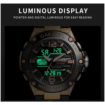 SMAEL Nye sportsur Mænd Dual Time Militære Vandtæt Mandlige Clock Mode Digital Quartz Armbåndsur Multifunktion Reloj Hombre