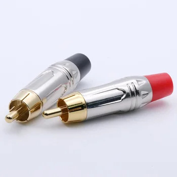 10pairs/20pcs RCA-Stik Glat Silve RCA-hanstik forgyldt audio adapter black&red pigtail højttaler stik til 7 mm Kabel