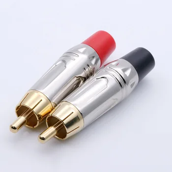 10pairs/20pcs RCA-Stik Glat Silve RCA-hanstik forgyldt audio adapter black&red pigtail højttaler stik til 7 mm Kabel