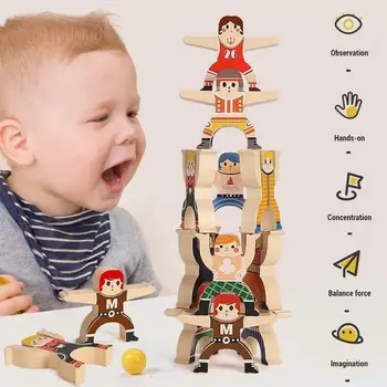 16pcs Træ-Hercules Balance Væsen Blokke Børn Stabling byggesten Forældre-børn Interaktiv Pædagogisk Legetøj