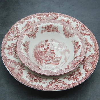 Slottet pink service Europæiske keramiske morgenmad plade oksekød dessert suppe skål
