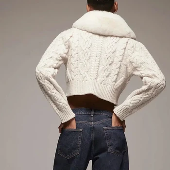 Kvinders Cardigan Sweater Patchwork Beskåret Jumper Solid Kvindelige Efteråret 2020 Elegante Kunstig Pels, Strik Toppe Mujer Za Jakke