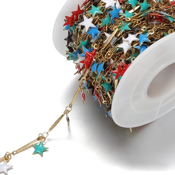 1måleren Farverige Kæde Stjerne Halskæde i Guld og Rustfrit Stål, Emalje Kæden Tilbehør til smykkefremstilling Komponenter DIY Kæde