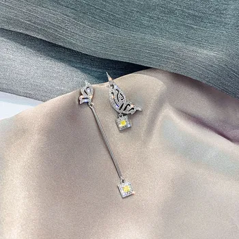 USTAR Butterfly Crystal Drop Øreringe til Kvinder, kvindelige Gul Asymmetrisk Lang Dingle Øreringe Tilbehør Part Smykker Gaver